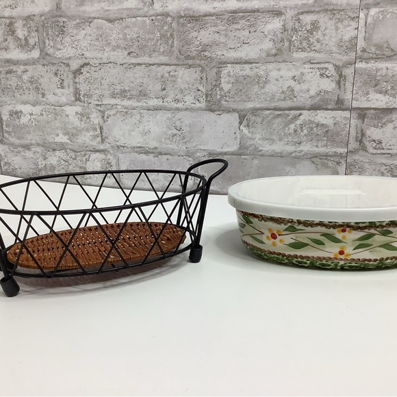 Lot of 2 Temptations Old World Green Small Baking Dishes Oval Rectangular Rack